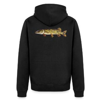 Hecht Fisch - Unisex Premium Bio Zip Hoodie - Schwarz - Hinten - Nico (187cm)