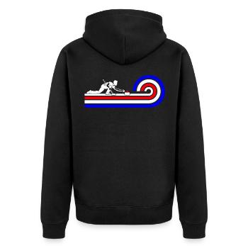 Retro Curling Design with Curler Silhouette - Unisex Premium Bio Zip Hoodie - Schwarz - Hinten - Nico (187cm)