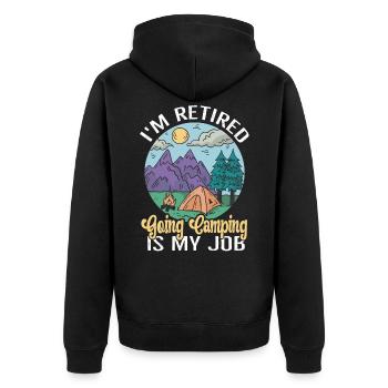 I'm retired Camping is my Job Rentner Camper - Unisex Premium Bio Zip Hoodie - Schwarz - Hinten - Nico (187cm)