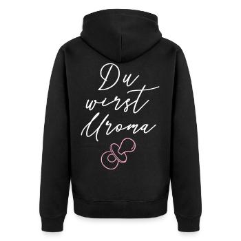 Du wirst Uroma! - Unisex Premium Bio Zip Hoodie - Schwarz - Hinten - Nico (187cm)