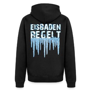 eisbaden - Unisex Premium Bio Zip Hoodie - Schwarz - Hinten - Nico (187cm)