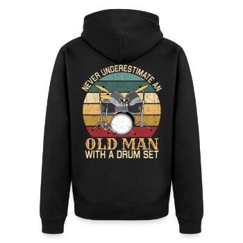 Schlagzeuger Schlagzeug Drummer Musiker - Unisex Premium Bio Zip Hoodie - Schwarz - Hinten - Nico (187cm)