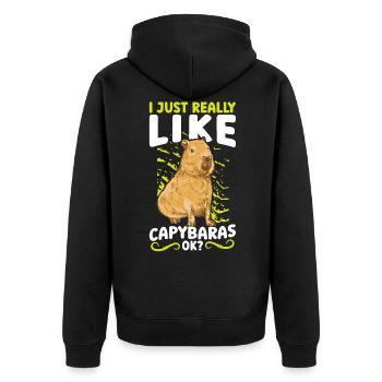 I Just Really Like Capybaras, OK? - Unisex Premium Organic Zip Hoodie - black - Back - Nico (187cm)