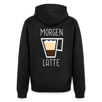 Morgen Latte Macchiato Lustige Kaffee Wortspiele - Unisex Premium Bio Zip Hoodie - Schwarz - Hinten - Nico (187cm)