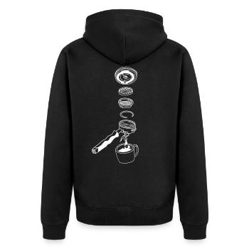 Kaffeeliebhaber Barista Cafe Siebträger Espresso - Unisex Premium Bio Zip Hoodie - Schwarz - Hinten - Nico (187cm)