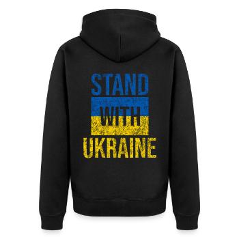 Stand avec ukraine grunge - Veste à capuche bio Premium Unisexe - noir - Dos - Nico (187cm)