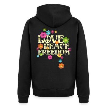 Retro Flower Power Type - Love Peace Freedom 4 - Unisex Premium Organic Zip Hoodie - black - Back - Nico (187cm)