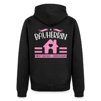 Bauherrin 2022 Spruch Richtfest Traumhaus - Unisex Premium Bio Zip Hoodie - Schwarz - Hinten - Nico (187cm)