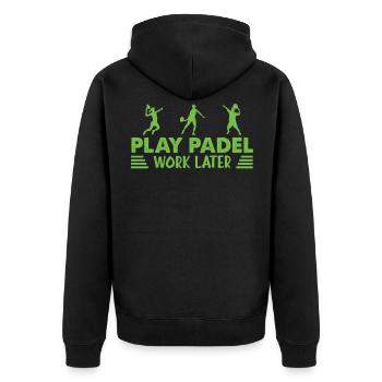 Play Padel Work Later Padel Tennis - Unisex Premium Organic Zip Hoodie - black - Back - Nico (187cm)