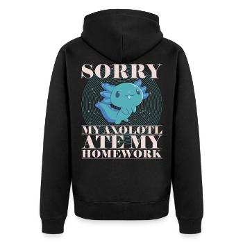 Axolotl Amphibie Lurch Salamander - Unisex Premium Bio Zip Hoodie - Schwarz - Hinten - Nico (187cm)