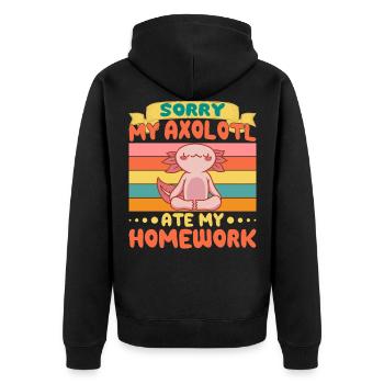 Axolotl Amphibie Lurch Salamander - Unisex Premium Bio Zip Hoodie - Schwarz - Hinten - Nico (187cm)