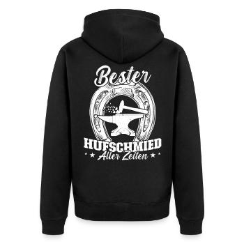 Bester Hufschmied aller Zeiten - Unisex Premium Bio Zip Hoodie - Schwarz - Hinten - Nico (187cm)