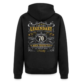 Vintage Legendary - Aged perfectly 70th birthday - Unisex Premium Organic Zip Hoodie - black - Back - Nico (187cm)