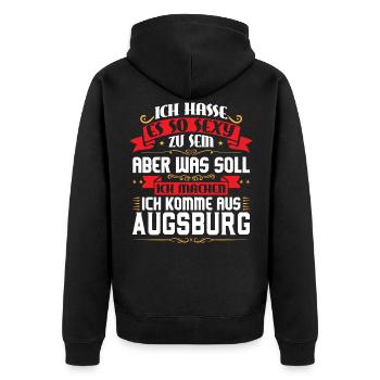 Ich komme aus Augsburg - Unisex Premium Bio Zip Hoodie - Schwarz - Hinten - Nico (187cm)