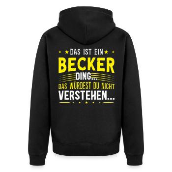 Familienname Becker - für Familie Becker - Unisex Premium Bio Zip Hoodie - Schwarz - Hinten - Nico (187cm)