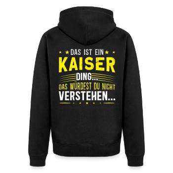 Familienname Kaiser - für Familie Kaiser - Unisex Premium Bio Zip Hoodie - Schwarz - Hinten - Nico (187cm)