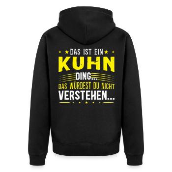 Familienname Kuhn - für Familie Kuhn - Unisex Premium Bio Zip Hoodie - Schwarz - Hinten - Nico (187cm)
