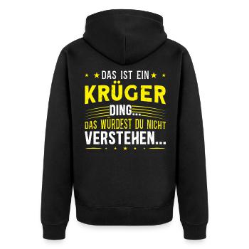 Familienname Krüger - für Familie Krüger - Unisex Premium Bio Zip Hoodie - Schwarz - Hinten - Nico (187cm)
