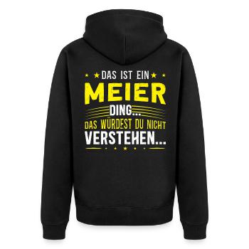 Familienname Meier - für Familie Meier - Unisex Premium Bio Zip Hoodie - Schwarz - Hinten - Nico (187cm)