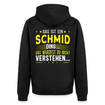 Familienname Schmid - für Familie Schmid - Unisex Premium Bio Zip Hoodie - Schwarz - Hinten - Nico (187cm)