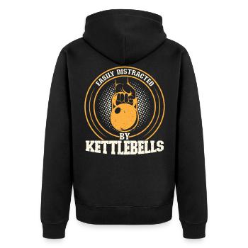 Easily Distracted By Kettlebells - Unisex Premium Bio Zip Hoodie - Schwarz - Hinten - Nico (187cm)