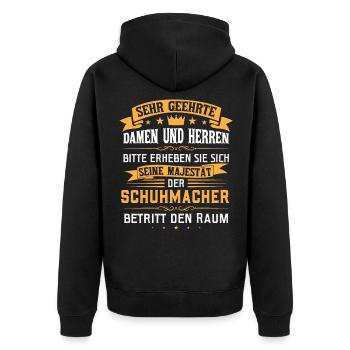Seine Majestät der Schuhmacher - Unisex Premium Bio Zip Hoodie - Schwarz - Hinten - Nico (187cm)
