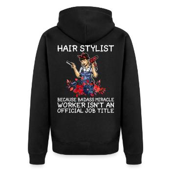 Friseur Barbier Friseurin Friseursalon Barber - Unisex Premium Bio Zip Hoodie - Schwarz - Hinten - Nico (187cm)