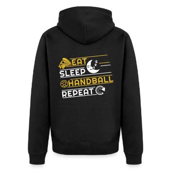 Eat Sleep Handball Repeat Handballer Training - Unisex Premium Bio Zip Hoodie - Schwarz - Hinten - Nico (187cm)
