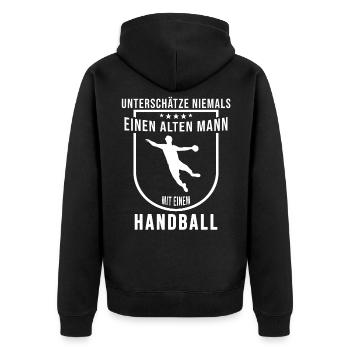 Lustige Handball Sprüche Alter Mann Handballer - Unisex Premium Bio Zip Hoodie - Schwarz - Hinten - Nico (187cm)