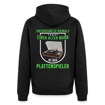Schallplatten Liebhaber Plattenspieler Vatertag - Unisex Premium Bio Zip Hoodie - Schwarz - Hinten - Nico (187cm)