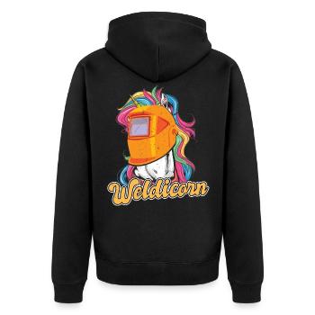 Weldicorn schweißen Schweißer - Unisex Premium Bio Zip Hoodie - Schwarz - Hinten - Nico (187cm)