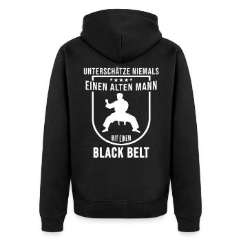 Black Belt Lustige Sprüche Vatertag Karate Judo - Unisex Premium Bio Zip Hoodie - Schwarz - Hinten - Nico (187cm)