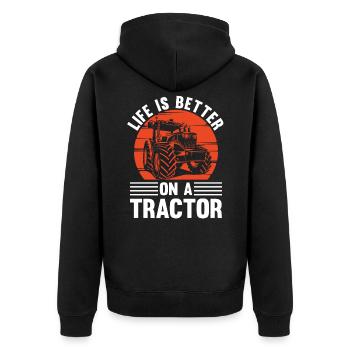 La vie est meilleure sur Tractor Farmer Sunset - Veste à capuche bio Premium Unisexe - noir - Dos - Nico (187cm)