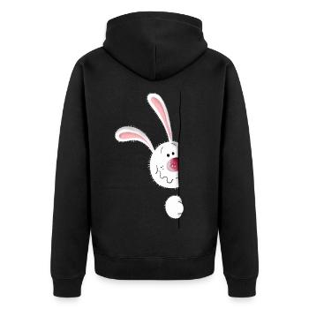 Neugieriges Kaninchen - Unisex Premium Bio Zip Hoodie - Schwarz - Hinten - Nico (187cm)
