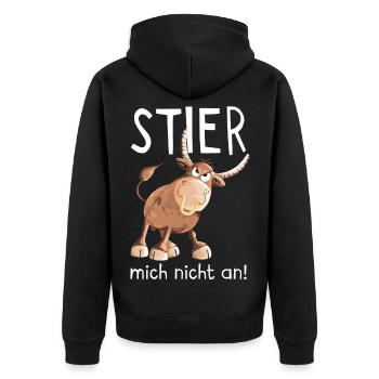 Stier mich nicht an - Bulle - Kuh - Comic - Unisex Premium Bio Zip Hoodie - Schwarz - Hinten - Nico (187cm)