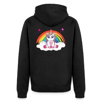 Magisches Einhorn auf Wolke mit Regenbogen - Unisex Premium Bio Zip Hoodie - Schwarz - Hinten - Nico (187cm)