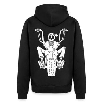 Skelett Motorradfahrer weiß - Unisex Premium Bio Zip Hoodie - Schwarz - Hinten - Nico (187cm)