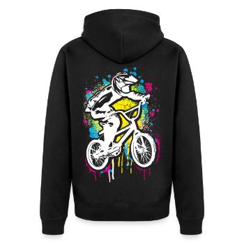 Bmx Graffiti | Bmx Fahrrad Fahrer Streetart - Unisex Premium Bio Zip Hoodie - Schwarz - Hinten - Nico (187cm)