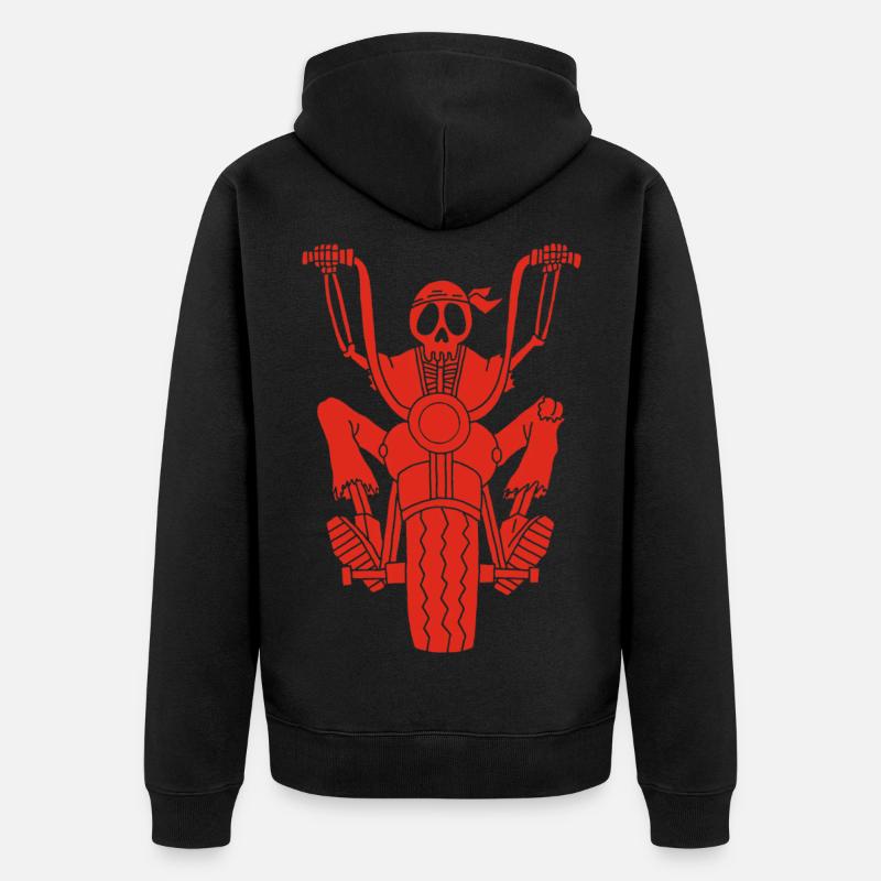 Rotes Biker-Skelett - Unisex Premium Bio Zip Hoodie - Schwarz