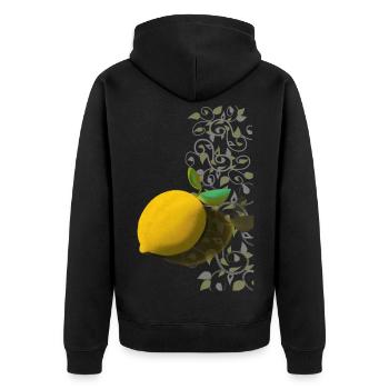 Zitrone und Zarte Ranken - Unisex Premium Bio Zip Hoodie - Schwarz - Hinten - Nico (187cm)