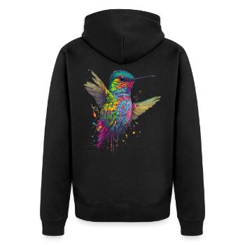 Farbexplosion Kolibri Kunstwerk - Unisex Premium Bio Zip Hoodie - Schwarz - Hinten - Nico (187cm)