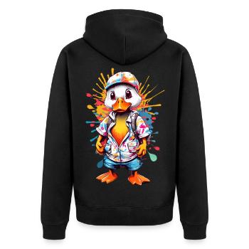 Coole Ente - Unisex Premium Bio Zip Hoodie - Schwarz - Hinten - Nico (187cm)