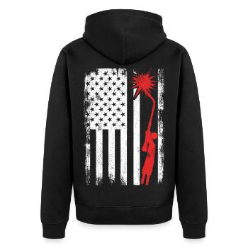 4. Juli USA Schweißen - Unisex Premium Bio Zip Hoodie - Schwarz - Hinten - Nico (187cm)