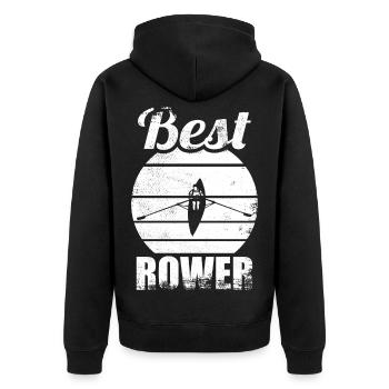 Ruderer - Unisex Premium Bio Zip Hoodie - Schwarz - Hinten - Nico (187cm)
