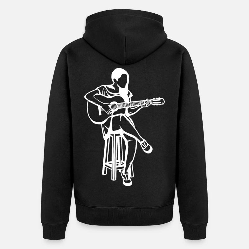 Dessin de fille de guitare - Veste à capuche bio Premium Unisexe - noir