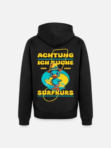 Cute duck with surfboard - Unisex Premium Organic Zip Hoodie - black