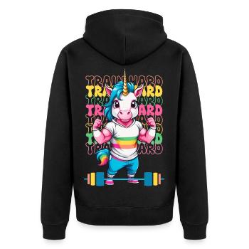 Bodybuilder Einhorn - Unisex Premium Bio Zip Hoodie - Schwarz - Hinten - Nico (187cm)
