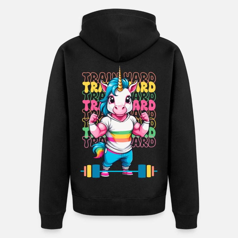 Bodybuilder Einhorn - Unisex Premium Bio Zip Hoodie - Schwarz