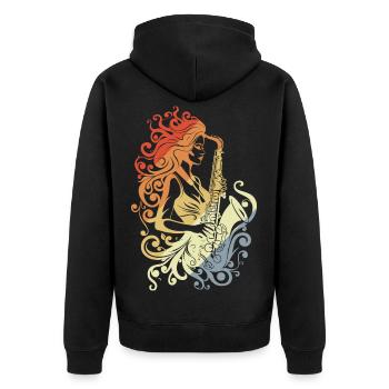 Vintage Saxophone Player - Unisex Premium Organic Zip Hoodie - black - Back - Nico (187cm)