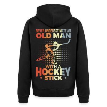 Unterschätze nie alte Eishockeyspieler - Unisex Premium Bio Zip Hoodie - Schwarz - Hinten - Nico (187cm)